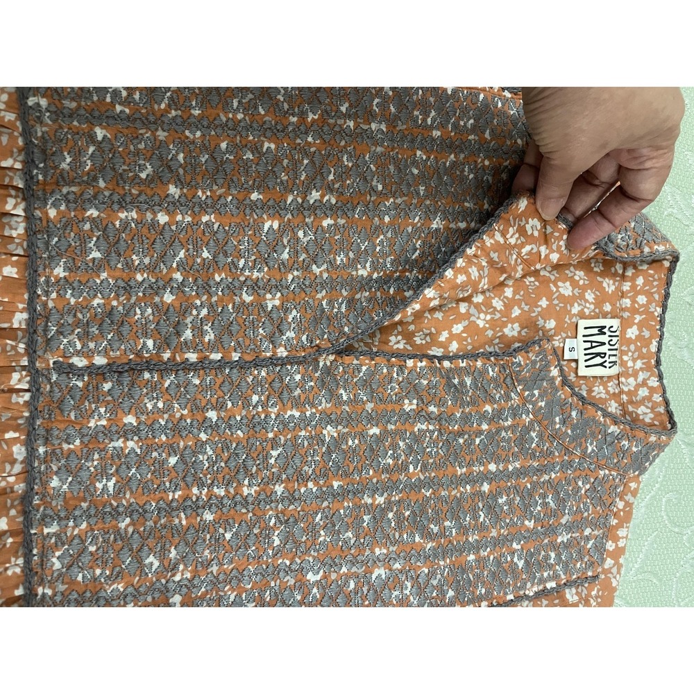 Sister Mary Blouse Womens Small Orange Floral Embroidered Boho Tunic Henley Top - Picture 14 of 16